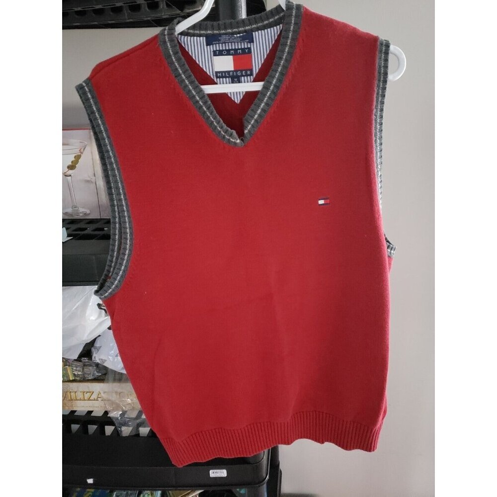 Tommy Hilfiger Vintage Vest Sweater Pullover No Sleeves Red Size Medium